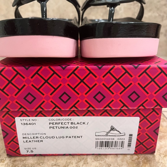 New Tory Burch Miller Cloud Lug Sandal, Perfect Black/Petunia 7.5 - Picture 3 of 4